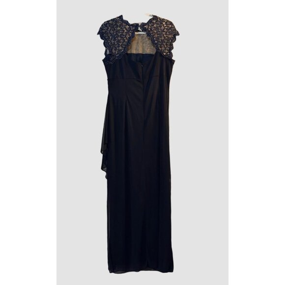 Womens Alex Evenings Dress Holiday Formal Navy Lace Cap Ruched Chiffon size 14 - Picture 3 of 15